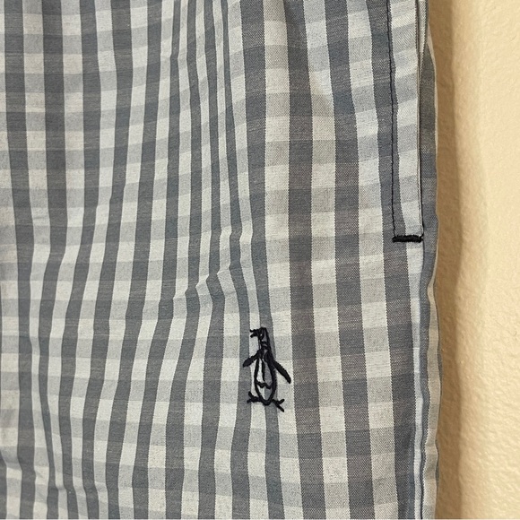 Original Penguin Gingham Check Shorts Men Drawstring Relaxed Button Fly Blue S - Picture 3 of 5